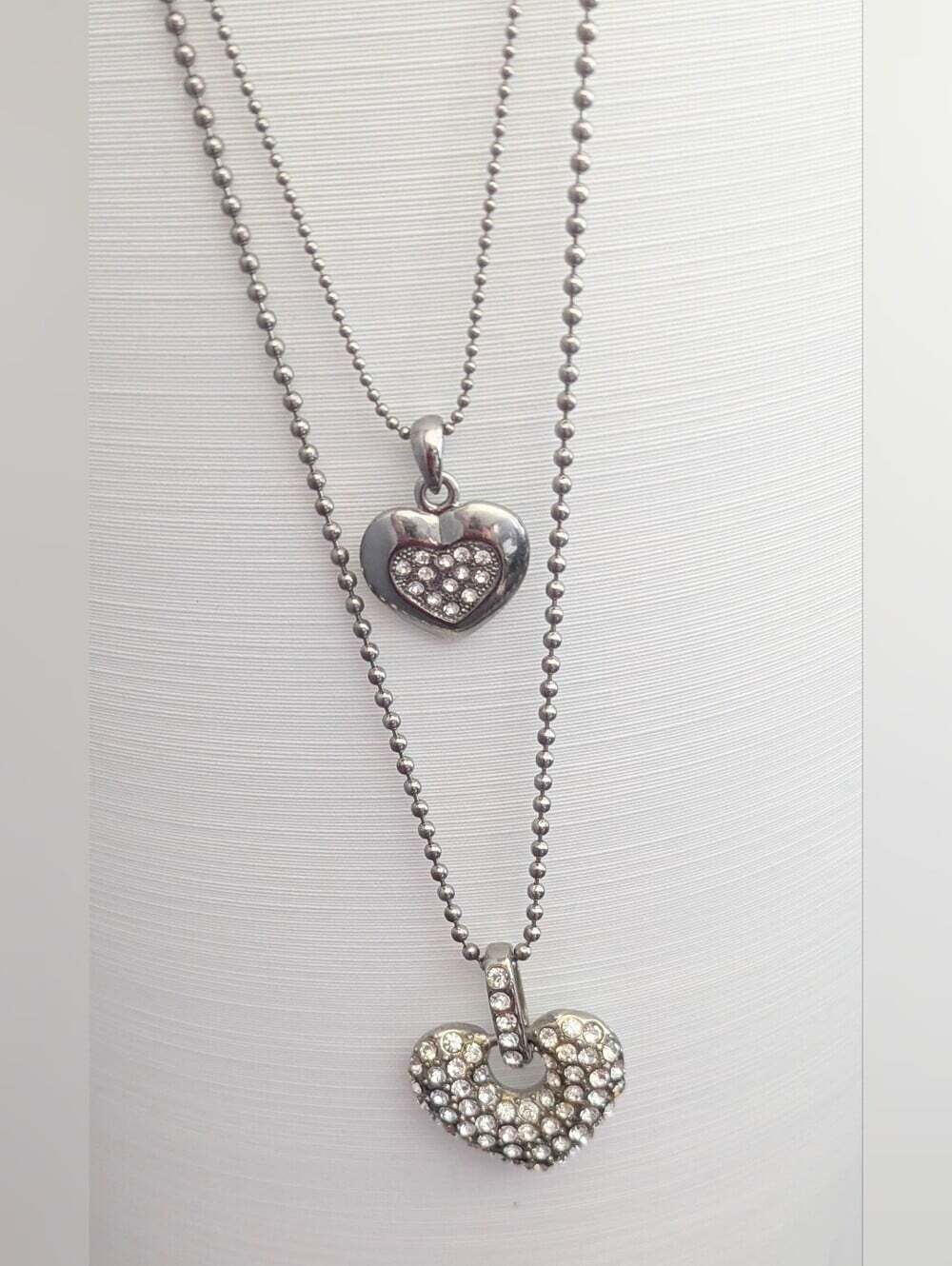 Double-Strand Layered Silver-Tone Hearts Necklace